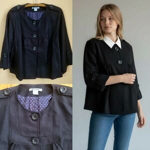 Peter‎ Nygard Collection Short Cropped Jacket Black Linen blend Military Size 16